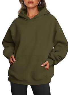 Trendy Queen Damen Oversized Hoodies Fleece Sweatshirts Langarm Pullover Herbst Kleidung mit Tasche, Grün (Army Green), S von Trendy Queen