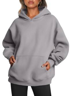 Trendy Queen Damen Oversized Hoodies Fleece Sweatshirts Langarm Pullover Herbst Kleidung mit Tasche, Hellgrau, M von Trendy Queen