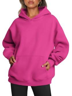 Trendy Queen Damen Oversized Hoodies Fleece Sweatshirts Langarm Pullover Herbst Kleidung mit Tasche, Knallpink (Hot Pink), L von Trendy Queen