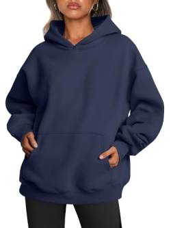 Trendy Queen Damen Oversized Hoodies Fleece Sweatshirts Langarm Pullover Herbst Kleidung mit Tasche, Marineblau, M von Trendy Queen