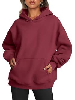 Trendy Queen Damen Oversized Hoodies Fleece Sweatshirts Langarm Pullover Herbst Kleidung mit Tasche, Rot/Ausflug, einfarbig (Getaway Solids), M von Trendy Queen