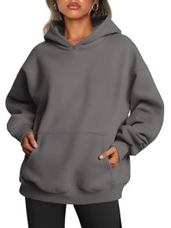 Trendy Queen Damen Oversized Hoodies Fleece Sweatshirts Langarm Pullover Herbst Kleidung mit Tasche, grau dunkel, M von Trendy Queen