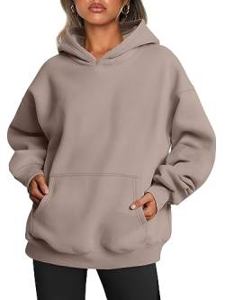 Trendy Queen Damen Oversized Sweatshirts Fleece Hoodies Langarm Shirts Pullover Herbst Kleidung mit Tasche, Kaffeegrau, S von Trendy Queen