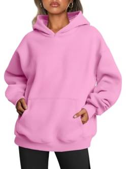 Trendy Queen Damen Oversized Sweatshirts Fleece Hoodies Langarm Shirts Pullover Herbst Kleidung mit Tasche, Pink, XL von Trendy Queen