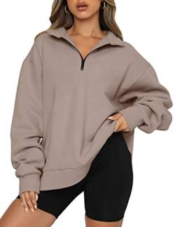 Trendy Queen Damen Oversized Sweatshirts Hoodies Halber Reißverschluss Pullover Herbst Mode Outfits 2023 Y2k Kleidung, Kaffeegrau, M von Trendy Queen