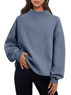 Trendy Queen Damen Oversized Sweatshirts Rollkragenpullover Langarm Hoodies Tops Herbst Outfits 2023 Kleidung, Grau/Blau, XL von Trendy Queen