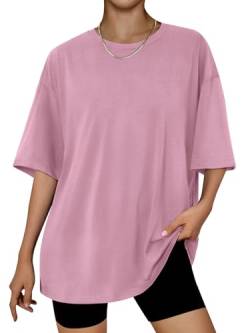 Trendy Queen Damen Oversized T Shirts Loose Fit Baumwolle Rundhalsausschnitt Kurzarm Tops Sommer Casual Bluse 2023 Y2K Basic Tee, Pink, XX-Large von Trendy Queen