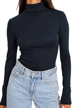 Trendy Queen Damen Rollkragen Langarmshirts Herbst Mode 2022 Basic Layering Slim Fit Weiche Thermounterwäsche Tops, A-navy, Klein von Trendy Queen