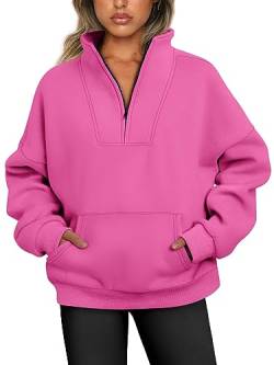 Trendy Queen Sweatshirts mit halbem Reißverschluss, Viertelreißverschluss, übergroße Hoodies, Pullover, Herbst-Outfits 2024, Y2K Winterkleidung, hot pink, S von Trendy Queen