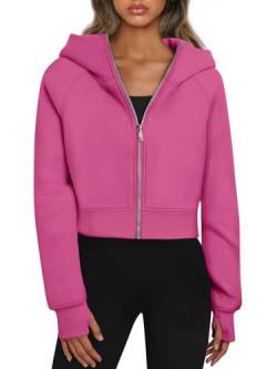 Trendy Queen Womens Zip Up Hoodies Cropped Sweatshirts Herbst Outfits Casual Kapuzenpullover Pullover Tops Winter Kleidung 2023, hot pink, S von Trendy Queen