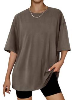 Trendy Queen Y2K Basic T-Shirt für Damen, lockere Passform, Baumwolle, Rundhalsausschnitt, kurzärmelig, Tops, Sommer, lässige Bluse 2023, T-Shirt, Braun, Klein von Trendy Queen