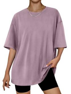 Trendy Queen Y2K Basic T-Shirt für Damen, lockere Passform, Baumwolle, Rundhalsausschnitt, kurzärmelig, Tops, Sommer, lässige Bluse 2023, T-Shirt, Dunkelrosa, XX-Large von Trendy Queen