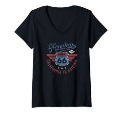 Damen Trendy Route 66 Freedom California to Arizona 1926 T-Shirt mit V-Ausschnitt von Trendy