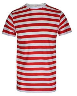 Herren-T-Shirt, gestreift, Rot & Weiß, Schwarz & Weiß oder Blau & Weiß, Verkleidung Gr. XL, rot / weiß von TrendyFashion