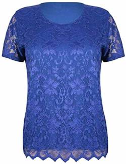 TrendyFashion Damen-Bluse mit kurzen Ärmeln, Stretch, Rundhalsausschnitt, gefüttert, florales Spitze, T-Shirt, königsblau, 48-50 von TrendyFashion