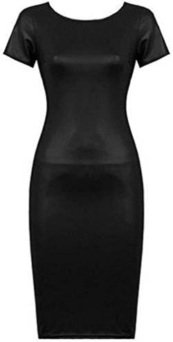 TrendyFashion Damen-Kleid aus PU-PVC, Wetlook, Leder, figurbetont, Tunika-Top, ausgestellter Rock, Leggings, Midi-Kleid mit Flügelärmeln, 46-48 von TrendyFashion