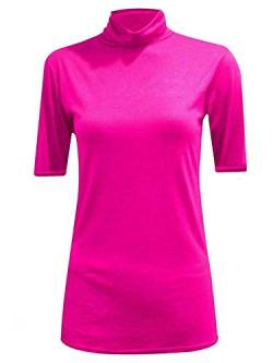 TrendyFashion Damen Kurzarm Rollkragen Pullover Damen Polo Ausschnitt Kurzarm Dehnbar Bodycon Casual Top, fuchsia, 46-48 von TrendyFashion