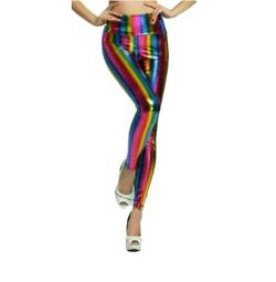 TrendyFashion Damen Leggings mit sexy Folie, Metallic-Look, Wet-Look, Disco, für Workout, Yoga, hohe Taille, Regenbogen, 38-40 von TrendyFashion