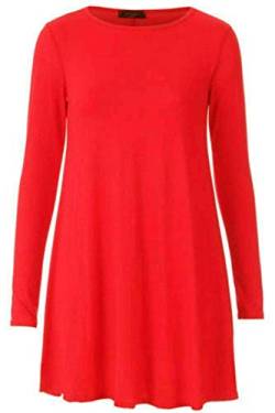 TrendyFashion Damen Swing-Kleid mit langen Ärmeln, Stretch, Übergröße, Größe 34-54, rot, 50-52 von TrendyFashion
