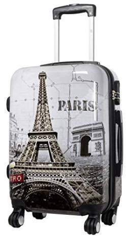 Trendyshop365 Handgepäckkoffer Motiv Paris Eiffelturm 57 cm 34 Liter 4 Räder Grau Zahlenschloss von Trendyshop365