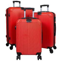 Trendyshop365 Koffer-Set 3-teilig Hartschale Ibiza 4 Rollen Zahlenschloss Rot von Trendyshop365