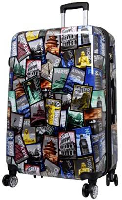 Trendyshop365 großer Reisekoffer Hartschale 77 cm - bunt Motiv Weltreise Rio Athen Paris von Trendyshop365