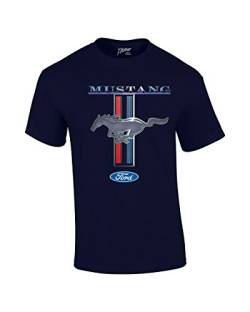 Ford Mustang T-Shirt Pony & Stripes Logo Classic Retro Design Racing Performance Car Enthusiast Garage Tee Authentic, Marineblau, XX-Large von Trenz Shirt Company