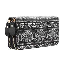 Très Chic Mailanda Geldtasche Geldbeutel Tasche Portemonnaie umlaufende Reißverschlüsse mit Design groß für Damen, Elefant Schwarz, 19.5 x 10 x 4 cm von Très Chic Mailanda