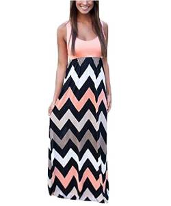 Très Chic Mailanda Sommerkleid Damen Partykleid Lang Chiffon High Waist Striped Sleeveless Beach Kleid Elegant, Pink, L von Très Chic Mailanda