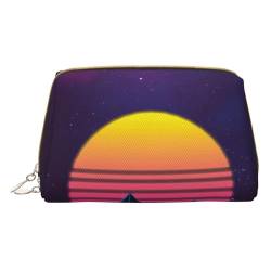 Damen Make-up-Tasche aus Leder für Handtasche, modische Kosmetiktasche, langlebig, tragbar, Reise-Kulturbeutel, für Damen und Mädchen, niedlicher Pinguin, Retrowave-Bilder, Einheitsgröße von Tresila