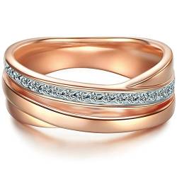 Trilani Damen-Wickelring Sterling Silber rosévergoldet Zirkonia weiß im Brillantschliff - Ehering Trauring Ring Zirkonia roségold von Trésor 1934