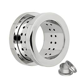 Treuheld® | 30mm Ohr Flesh Tunnel | Atmungsaktiv mit Löchern| Silber | Chirurgenstahl | Damen und Herren | Gewinde Schraubverschluss zum Schrauben von Treuheld