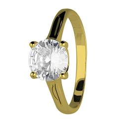 Treuheld® 925 Sterling Silber Ring mit großem Kristall-Stein | Farbe: gold - Größe: 48 von Treuheld