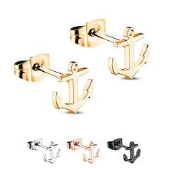 Treuheld® | Anker Ohrstecker/Ohrringe aus 925 Sterling Silber | 7mm x 8mm x 0,8mm | Gold | Set/Paar Anchor Schmuck Stecker | Damen & Herren von Treuheld