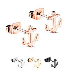 Treuheld® | Anker Ohrstecker/Ohrringe aus 925 Sterling Silber | 7mm x 8mm x 0,8mm | Roségold | Set/Paar Anchor Schmuck Stecker | Damen & Herren von Treuheld