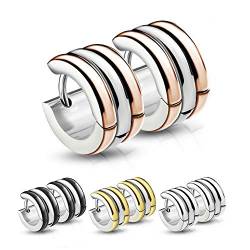 Treuheld® | CREOLEN mit 3 Ringen (Schwarz, Rosegold, Silber, Gold) - Edelstahl - Damen & Herren Ohrringe - mehrreihige Ohrstecker mit Klappverschluss - 7mm breit mit 3 Reihen - Ohrschmuck zum Klappen von Treuheld