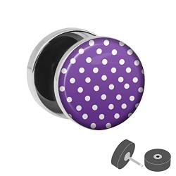 Treuheld® Fake Plug - Polka Dots Lila | Motiv Ohrstecker zum Schrauben - Anzahl: 1 Stück von Treuheld