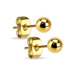 Treuheld® | Goldene Kugel Ohrstecker - Edelstahl Ohrringe mit Kugel in Gold - Kugel: 3mm - Ohrring für Männer & Frauen - Steckverschluss - Perle Ohrschmuck Ohrring Ohrpiercing - [01.] - 3mm von Treuheld
