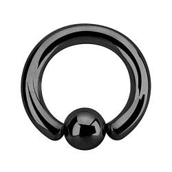 Treuheld® | Großes Klemmkugelring Piercing/BCR Ring aus Chirurgenstahl | 5mm x 12mm und Kugel: 8mm | Schwarz | Ohr/Brust/Intim Piercing Ring von Treuheld