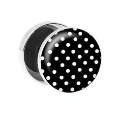 Treuheld® | Ohrstecker zum Schrauben | Polka Dots | Schwarz-Weiß | 1,2 x 10mm | Chirurgenstahl Punkte Fake-Plug | 1,2 x 10mm | Fake-Tunnel Ohr-Ring von Treuheld