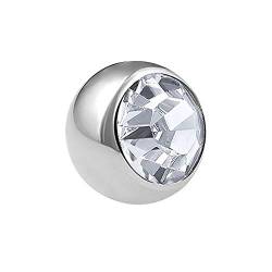 Treuheld® | Silberne Piercing Kugel mit Gewinde mit Kristall - [11.] 1.2 x 3 mm - klar/duchsichtig von Treuheld