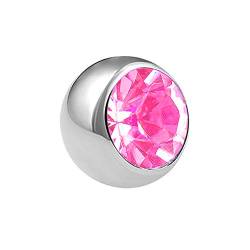 Treuheld® | Silberne Piercing Kugel mit Gewinde mit Kristall - [33.] 1.2 x 5 mm - pink / rosa1.2 x 5 mm pink/rosa von Treuheld