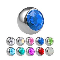 Treuheld® | Silberne Titan Piercing Kugel mit Gewinde mit Kristall - [04.] 1.2 x 2,5 mm - blau von Treuheld
