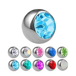 Treuheld® | Silberne Titan Piercing Kugel mit Gewinde mit Kristall - [26.] 1.2 x 4 mm - hellblau/Aqua von Treuheld