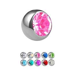 Treuheld® | Silberne Titan Piercing Kugel mit Gewinde mit Kristall - [43.] 1.6 x 3 mm - pink/rosa von Treuheld