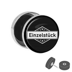 Treuheld® Silberner Fake Plug "Einzelstück" - Schwarz - Ohrstecker mit Motiv - für Frauen, Männer und Kinder - Anzahl: 1 Stück von Treuheld