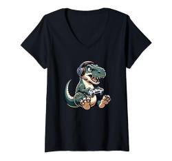 Damen Lustige T Rex Gamer Videospiele Dinosaurier Jungen Mädchen Kinder T-Shirt mit V-Ausschnitt von TrexGamer2024