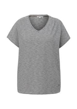 Große Größen: Gestreiftes T-Shirt mit Ärmelaufschlag und V-Ausschnitt, weiß gestreift, Gr.48 von Triangle