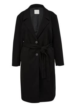 Große Größen: Langer Mantel mit Reverskragen und Bindegürtel, schwarz, Gr.52 von Triangle