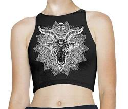 Goat of Mendes Baphomet Mandala ärmelloses Crop-Top mit hohem Ausschnitt, schwarz, Klein von Tribal T-Shirts